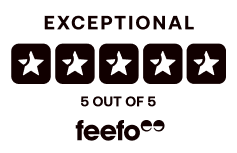 Feefo 5-star rating badge for exceptional service, indicating top customer satisfaction.